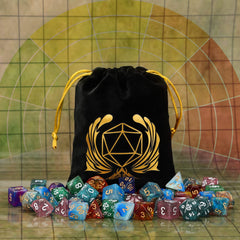 Coyeekn polyhedral dice in use during a friendly game.