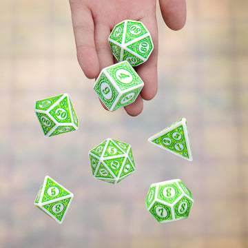 Coyeekn dice on table suited for DND and MTG.
