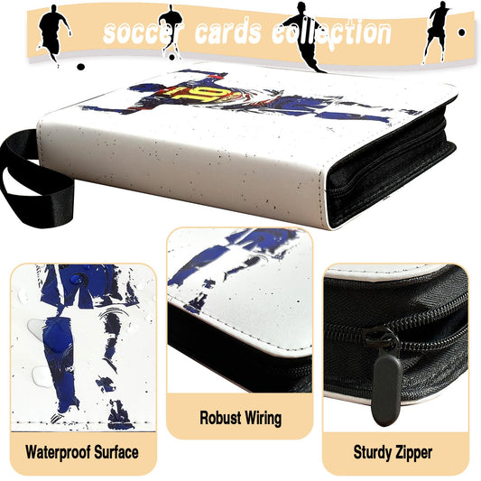 COYORO Soccer Card Binder opened to reveal 4-pocket pages and removable sleeves.