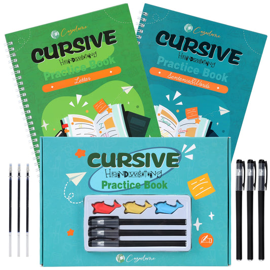 Cozodome grooved cursive workbook cover supports beginner handwriting practice.