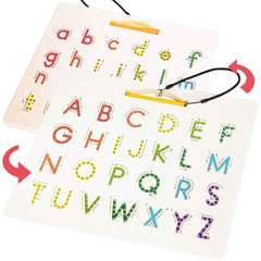 CozyBomB double-sided magnetic letter board for toddlers with uppercase and lowercase tracing.