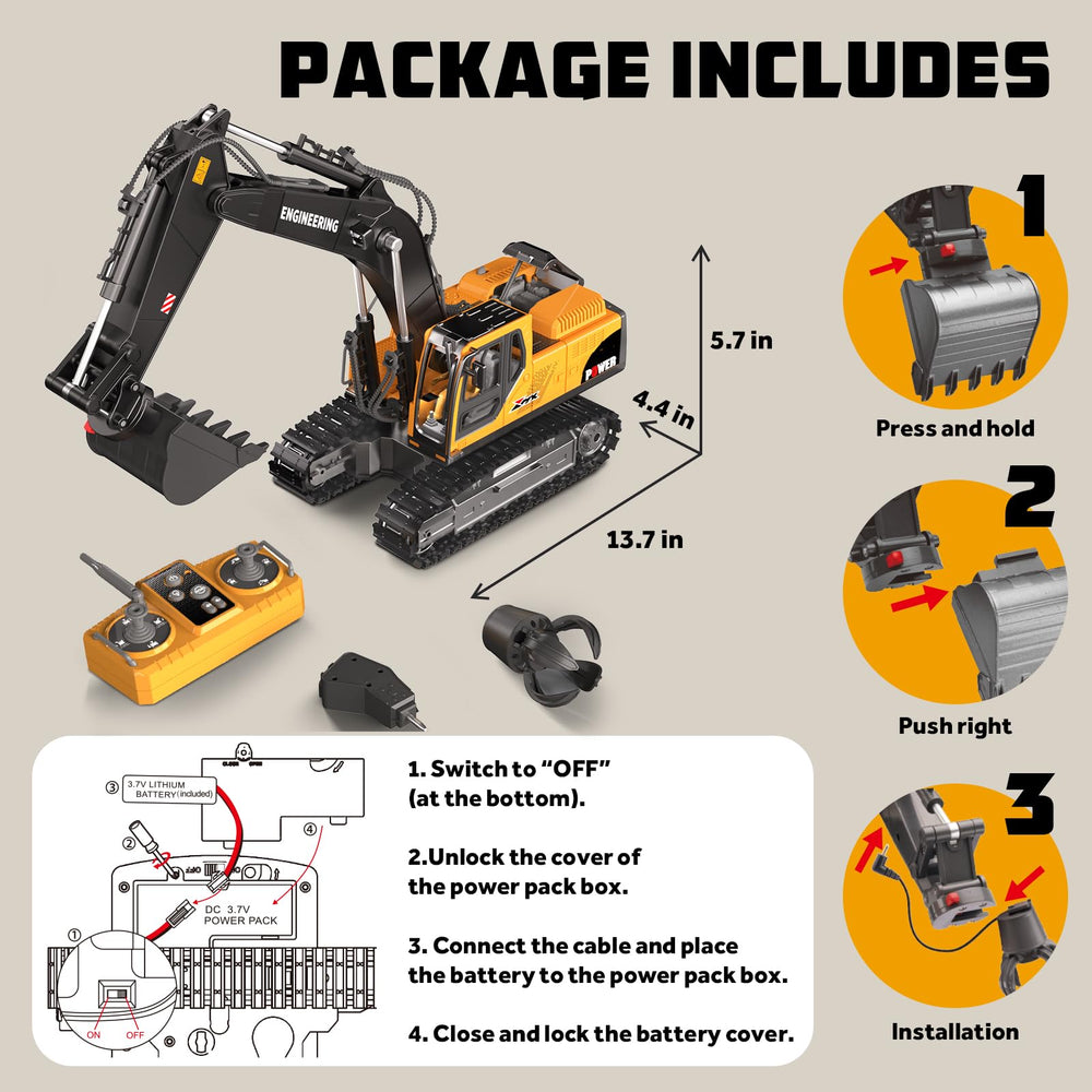 CozyBomB RC excavator lights and sound enhance immersive pretend construction experiences.