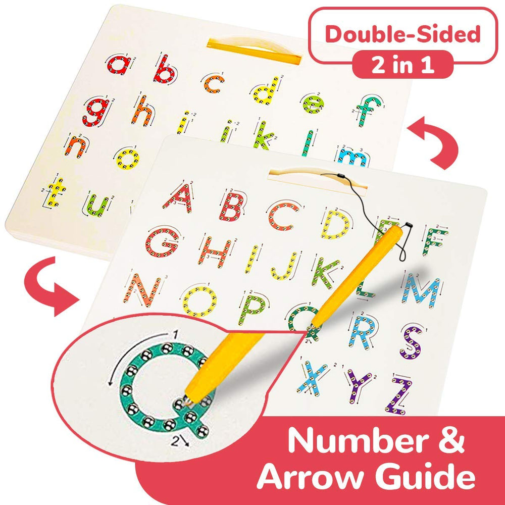 CozyBomB magnetic ball popping action demonstrates letters popping up as you trace them.