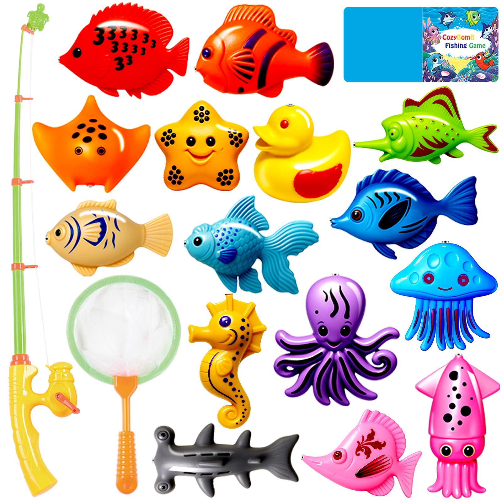 CozyBomB magnetic fishing toy set with pole and net supports coordination and hands-on play.