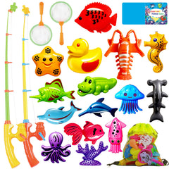 CozyBomB magnetic fishing toys at a water table setup encourage fine motor play and color recognition