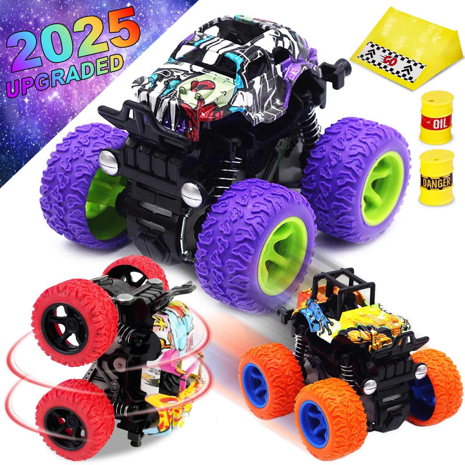 CozyBomB Monster Trucks blue front view promotes easy push-and-go play on any surface.