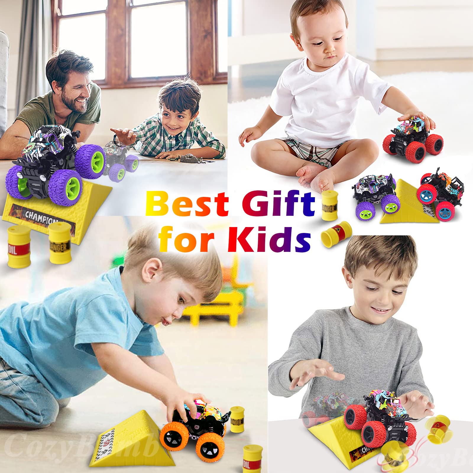 CozyBomB Monster Trucks packaged box ready-to-gift mini playset.