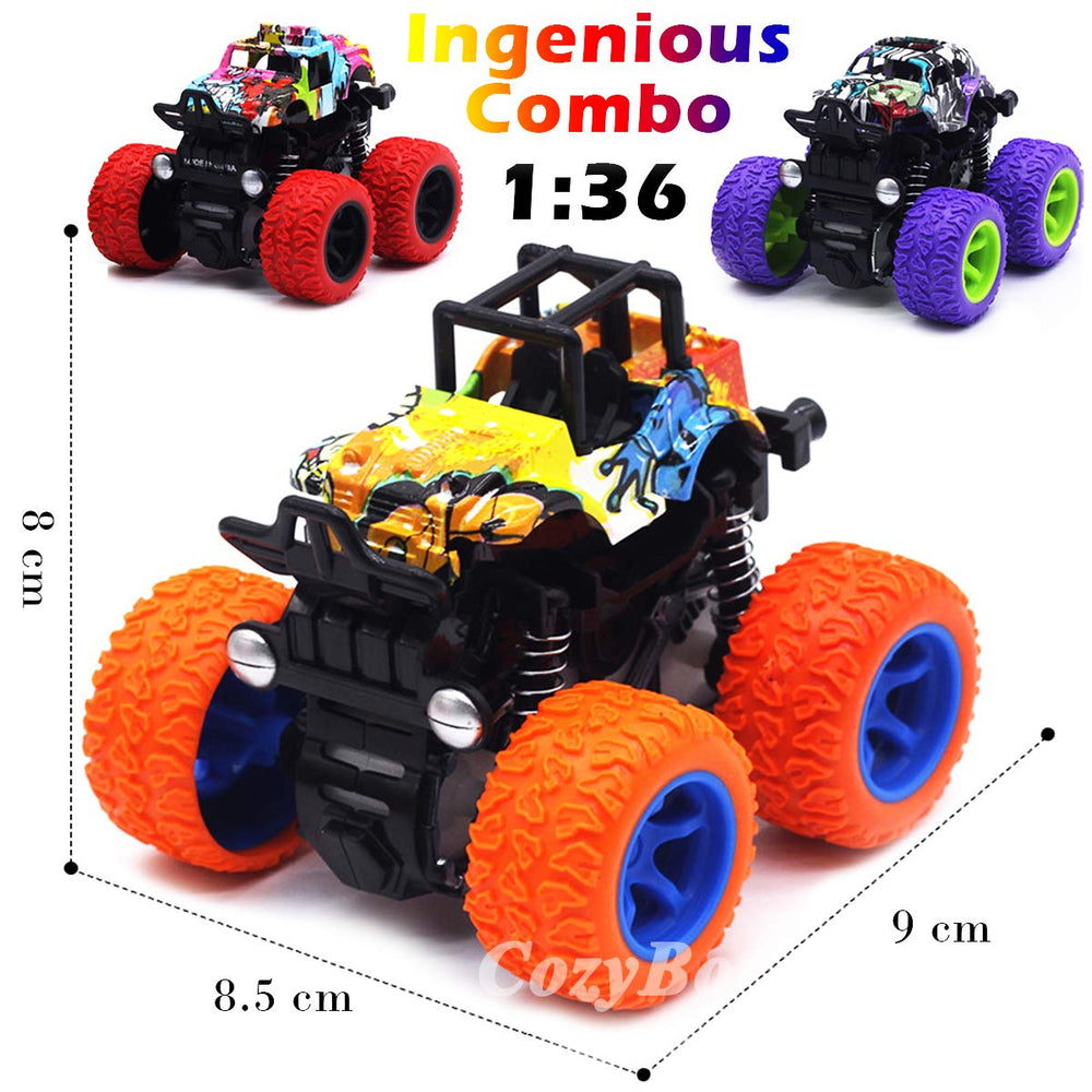 CozyBomB Monster Trucks red side view encourages imaginative play and color recognition.
