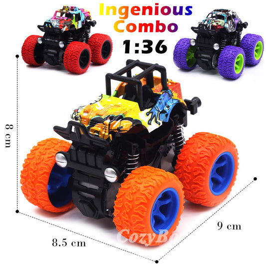 CozyBomB Monster Trucks red side view encourages imaginative play and color recognition.