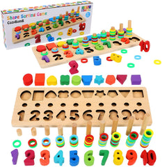 CozyBomB Montessori wooden number puzzles close-up showing color-coded rings for sorting