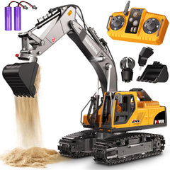 CozyBomB RC excavator 3in1 bucket demonstrates digging play and learning.