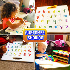 CozyBomB stylus tracing action enhances fine motor skills during letter exploration.