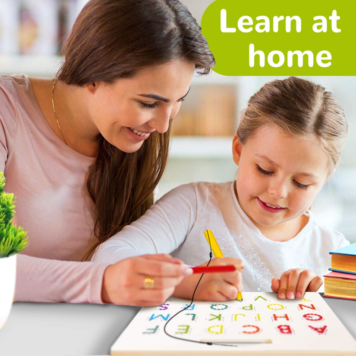 CozyBomB alphabet tracing with grooved letters promoting handwriting practice and color recognition.