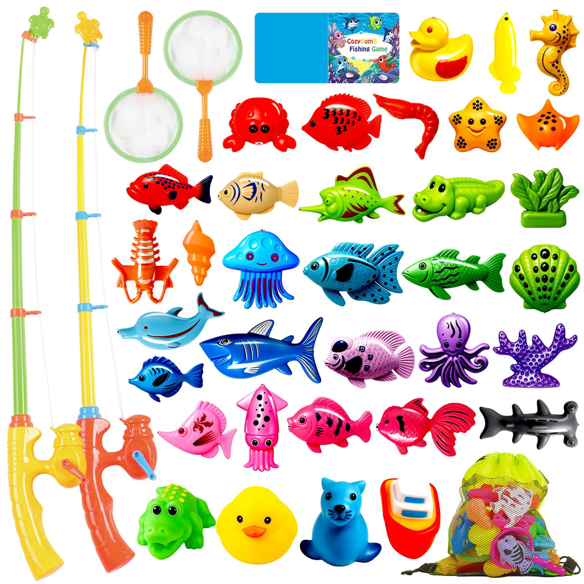 CozyBomB Magnetic Fishing Toys Set with colorful fish figures for interactive learning