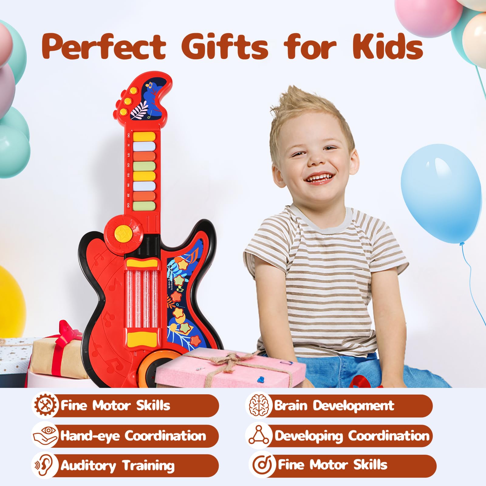 Cozybuy kid guitar designed for ages 2 to 5 with music discovery.