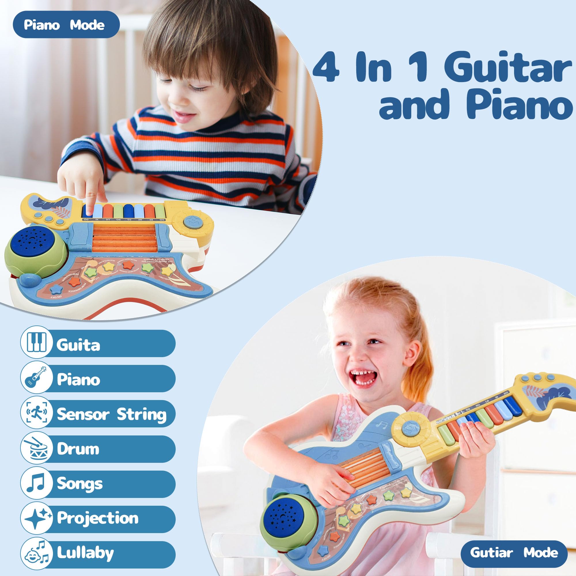 Cozybuy toddler 4-in-1 piano-drum sounds mode encourages rhythmic play and creativity.