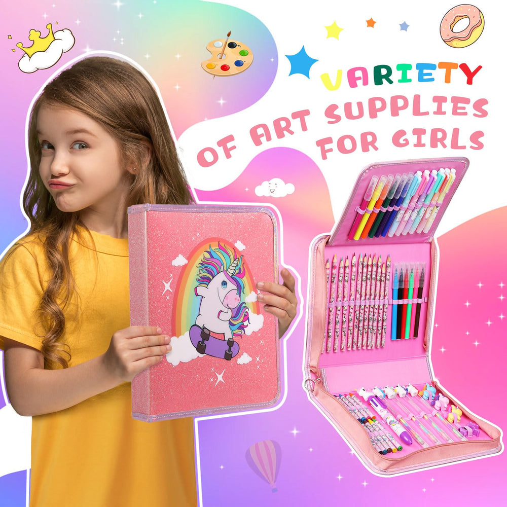 CozyJoyz Unicorn colored pencils and crayons ready for classroom art.