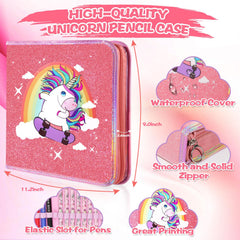 CozyJoyz Unicorn riding skateboard illustration for playful school supplies.