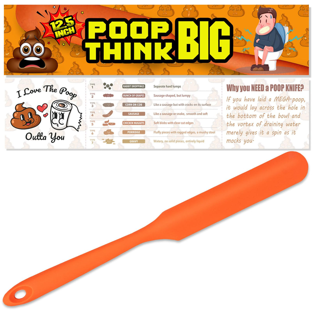 COZYMATE Big Size Poop Divider Knife orange, 12.5 inches, ready for oversized waste.