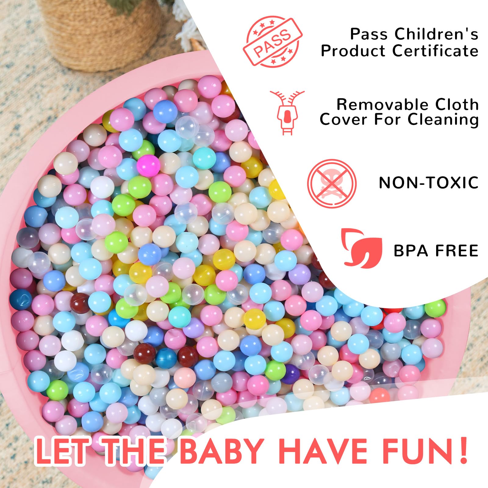 COZYTRAUM pink foam ball pit with durable velvet and thick cushioning.