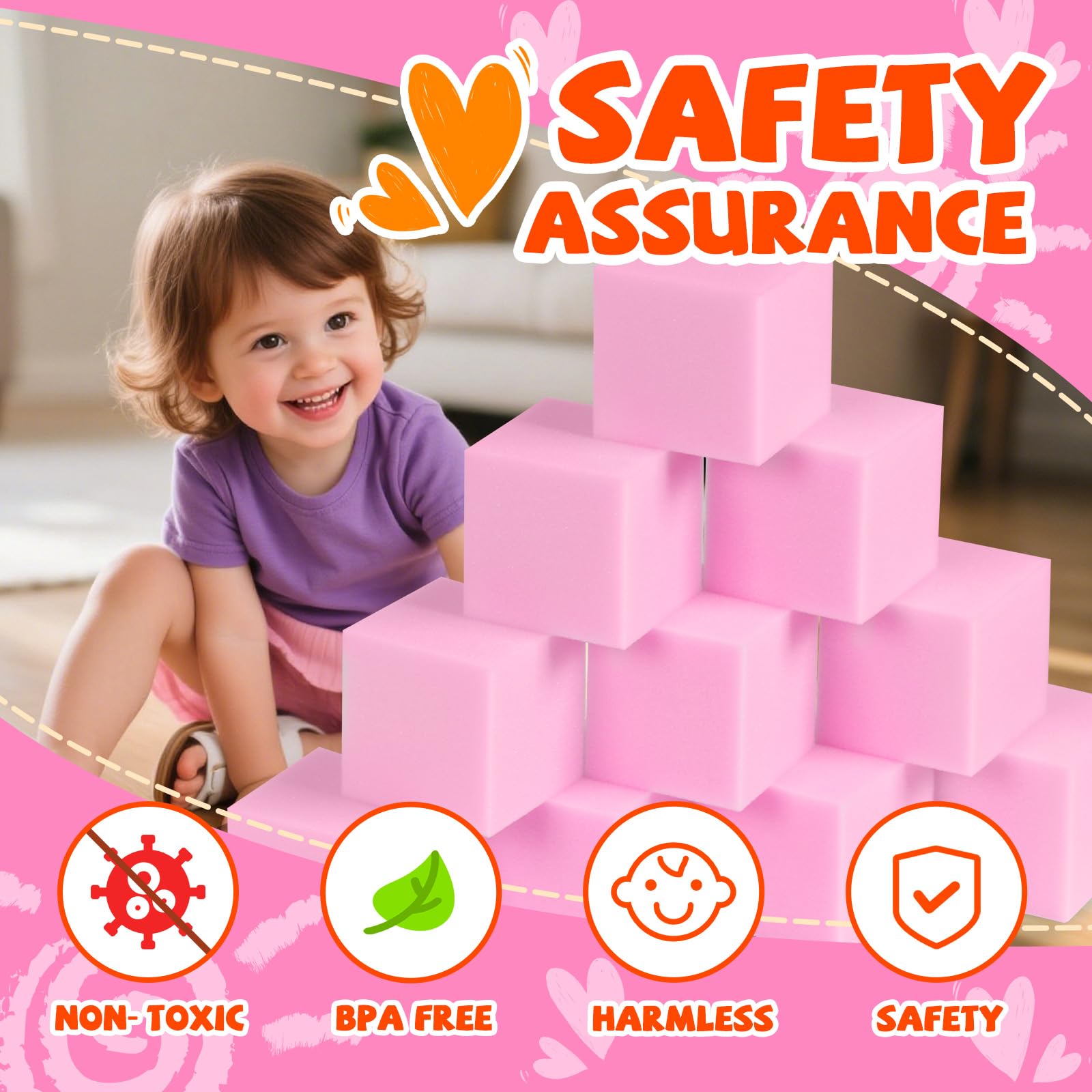 COZYTRAUM pink foam cubes arranged as gentle safety mats for activities