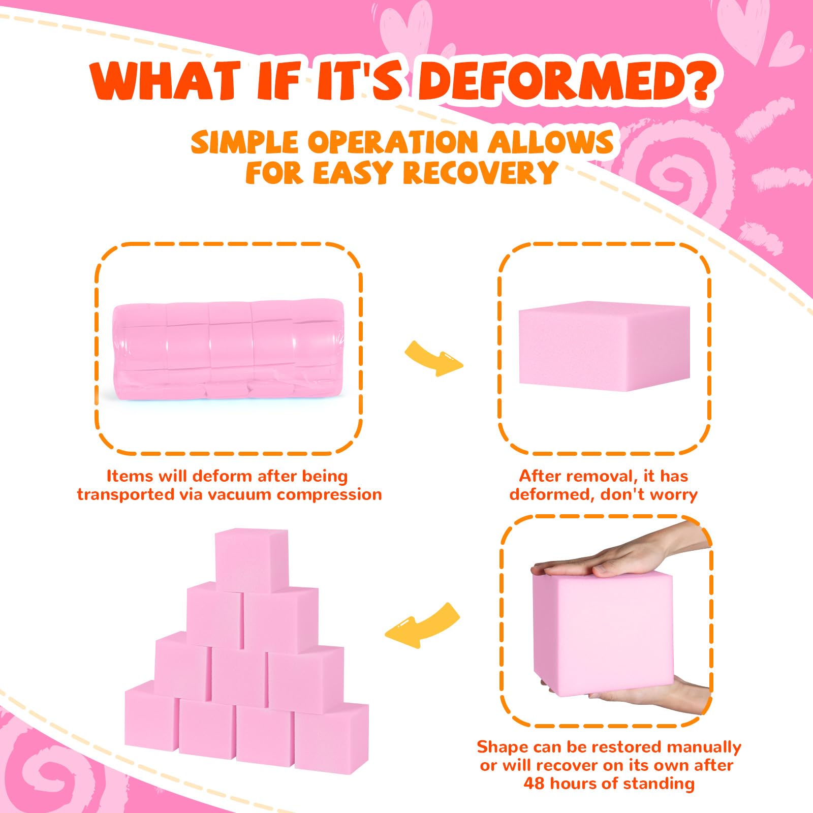 COZYTRAUM vacuum-packed pink cubes expand for easy storage