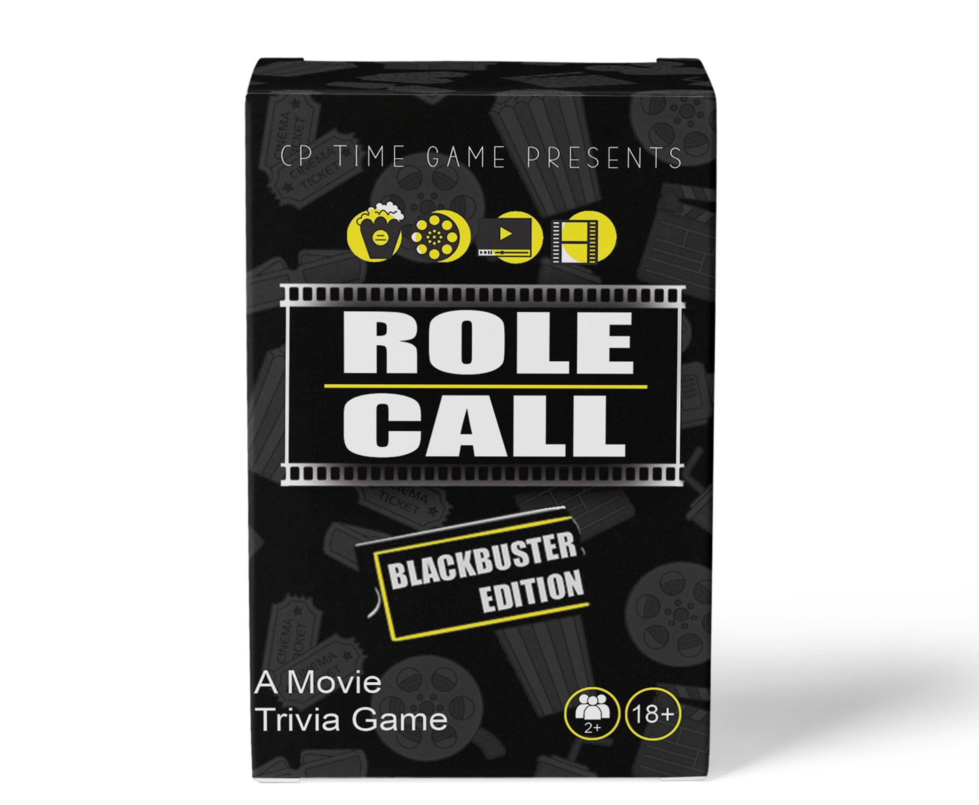 CP TIME Role Call Blackbuster Edition game box inviting family game night with classic cinema trivia.