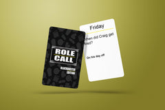 Play area layout for CP TIME Role Call Blackbuster Edition with friends in a lively trivia setup.