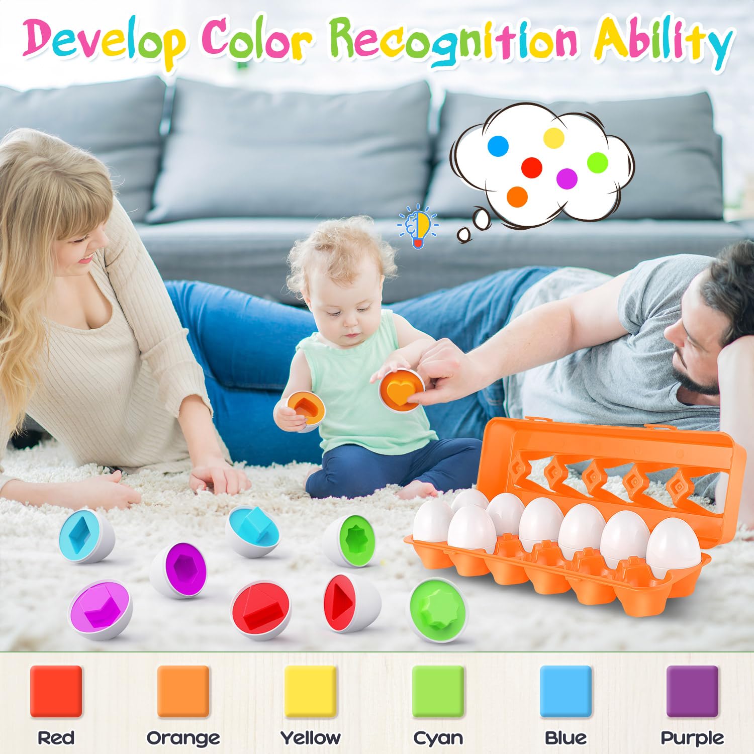 CPSYUB Colorful eggs help toddlers learn sorting and basic geometry concepts.