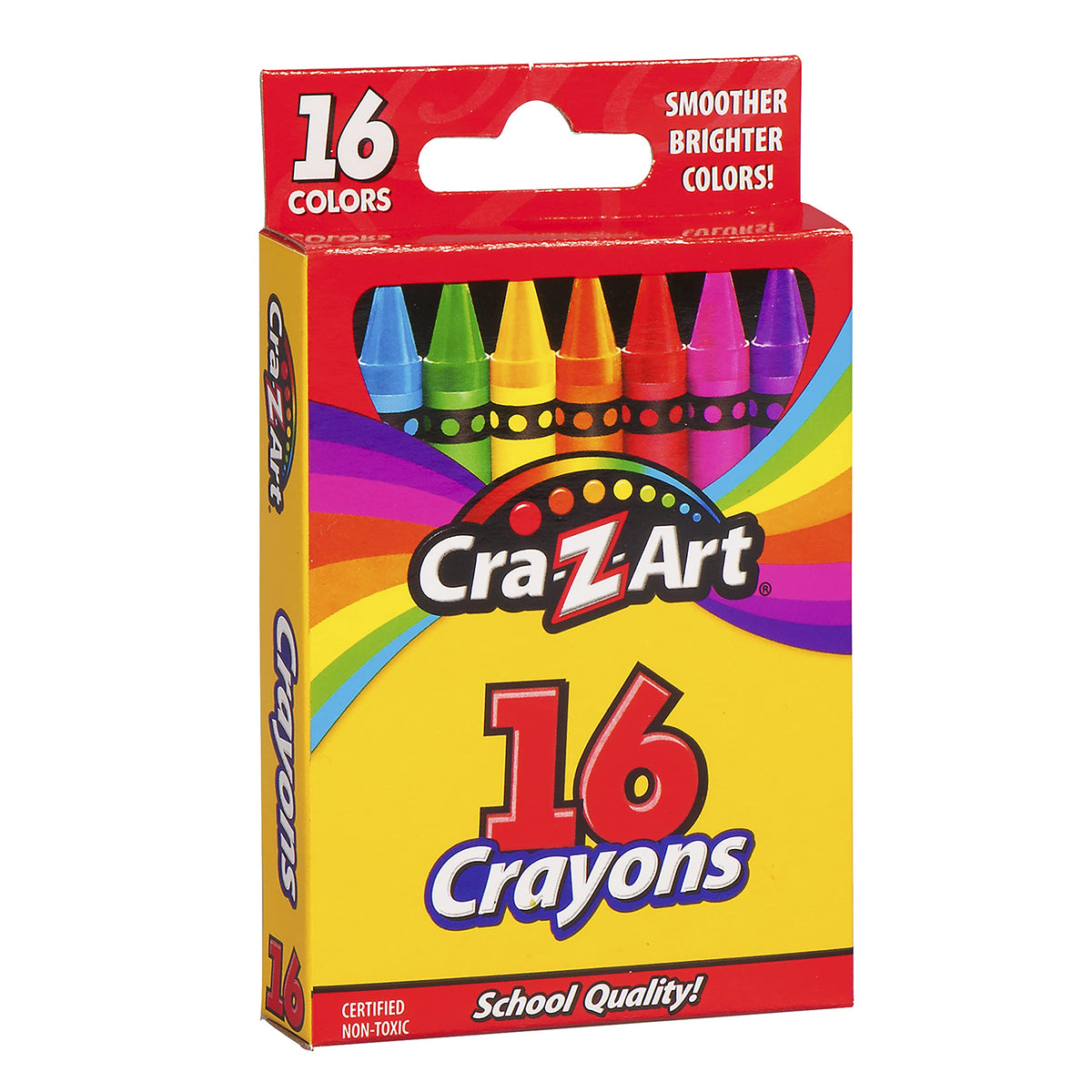 Cra-Z-Art 16-count crayons in a perforated box for easy access during drawing.