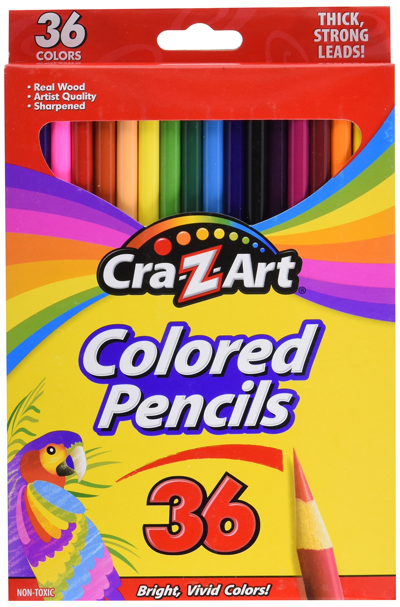 Cra-Z-Art 36-color pencil set with vibrant hues for classroom drawings and home crafts.