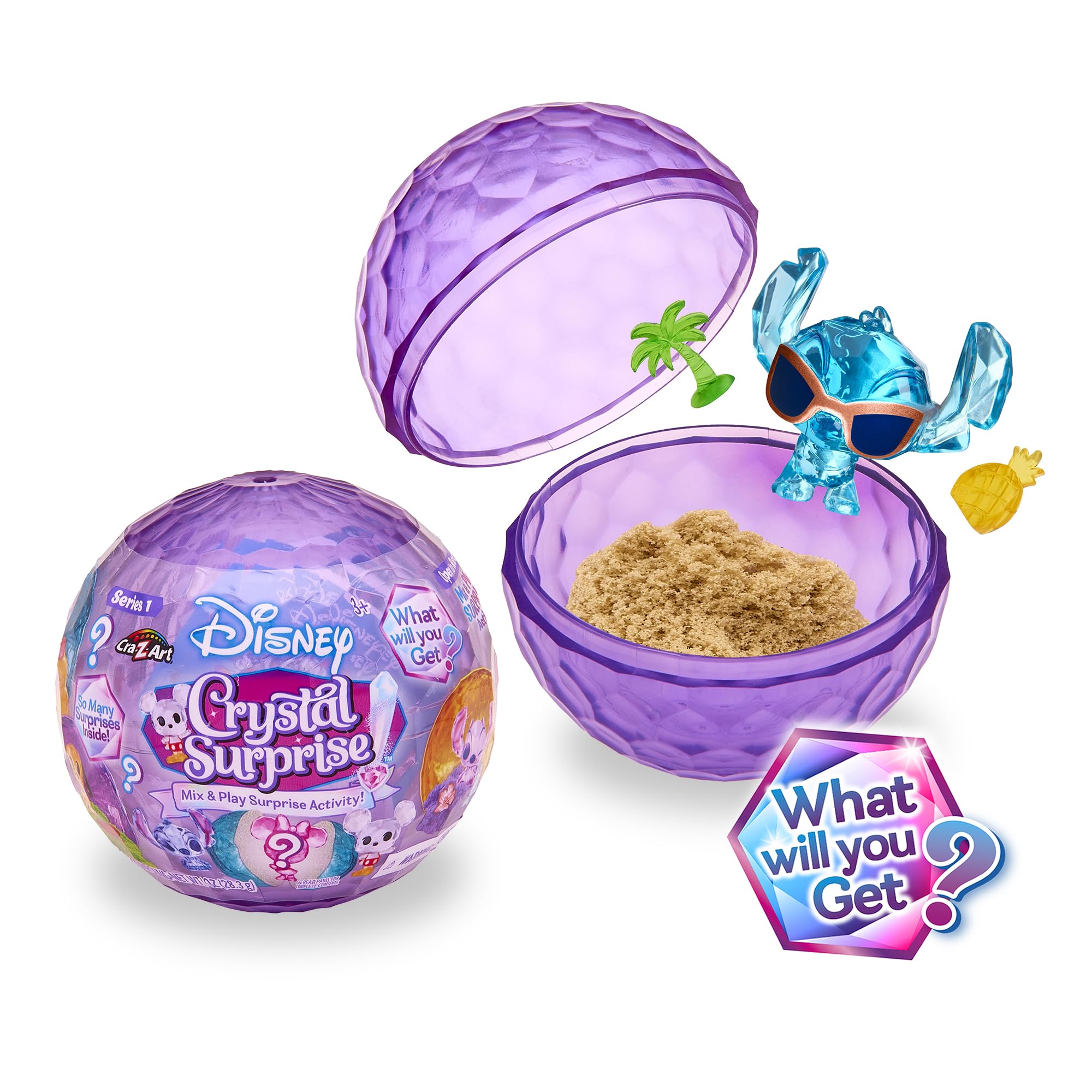 Cra-Z-Art Disney Crystal Surprise Series 1 ball being opened reveals a new crystal figure.