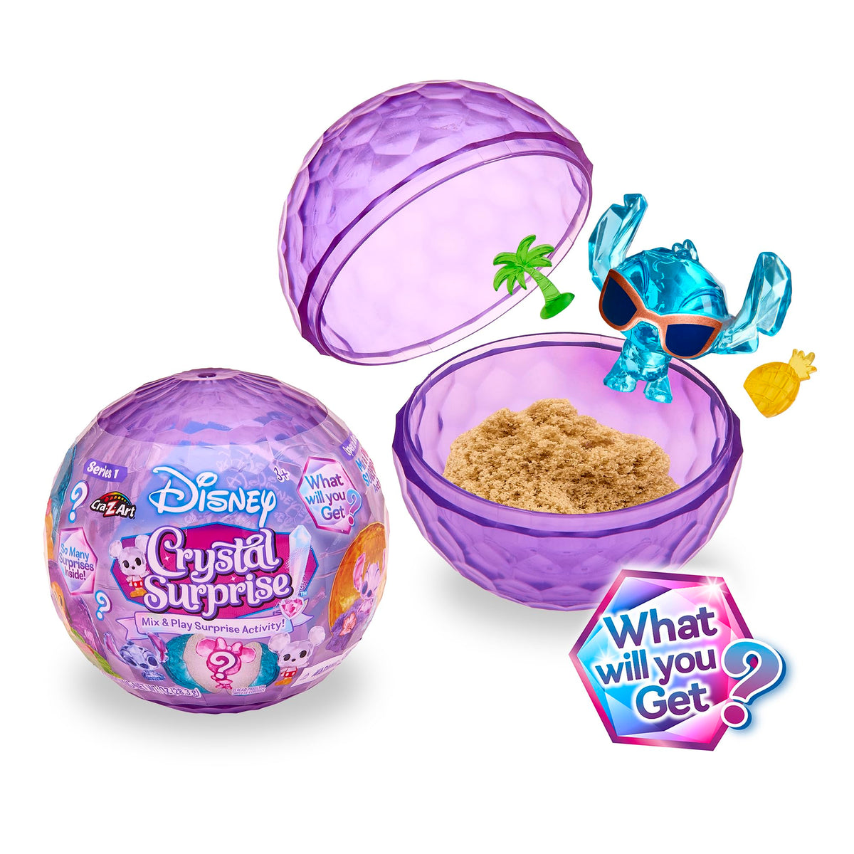Cra-Z-Art Disney Crystal Surprise Series 1 ball being opened reveals a new crystal figure.