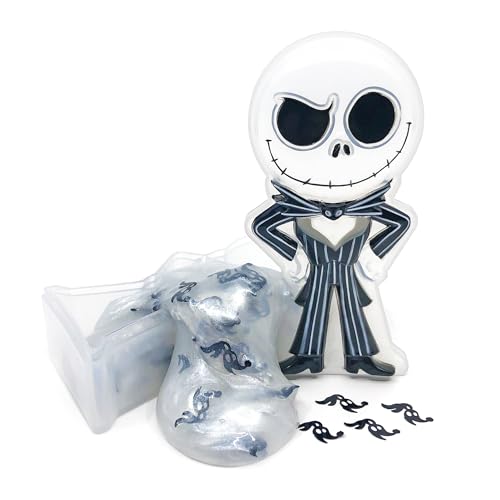 Cra-Z-Slimy Jack Skellington slime close-up shows bat confetti for playful arts and crafts.