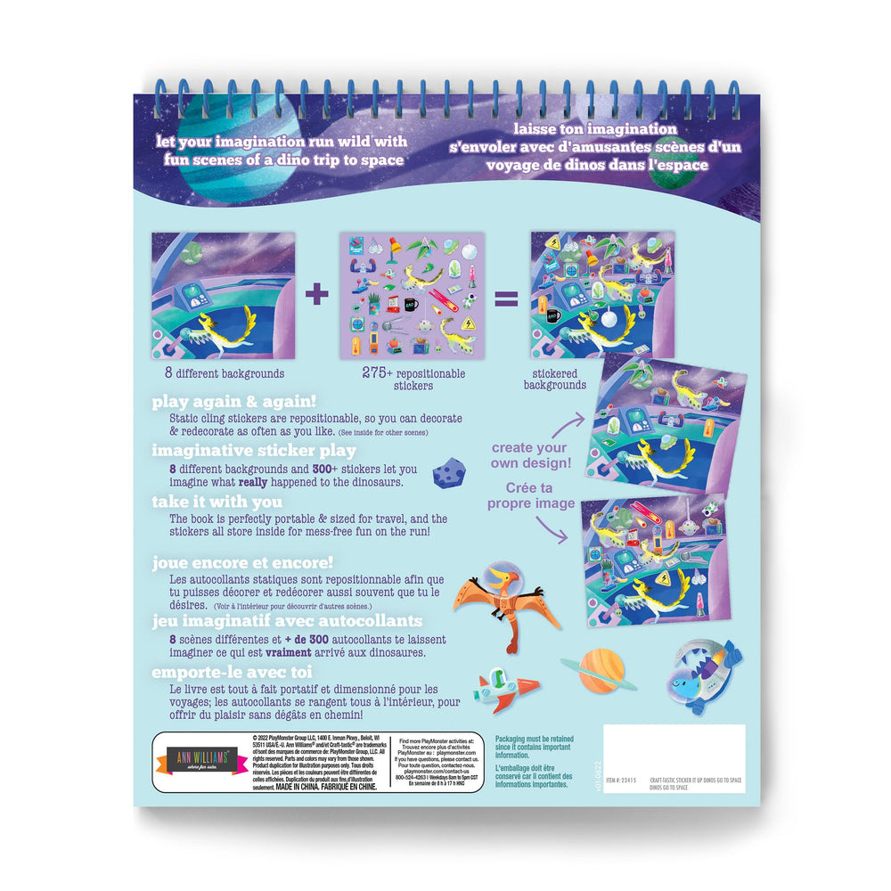 Craft-tastic Dinos Go to Space over-300-stickers offers hours of reusable fun.
