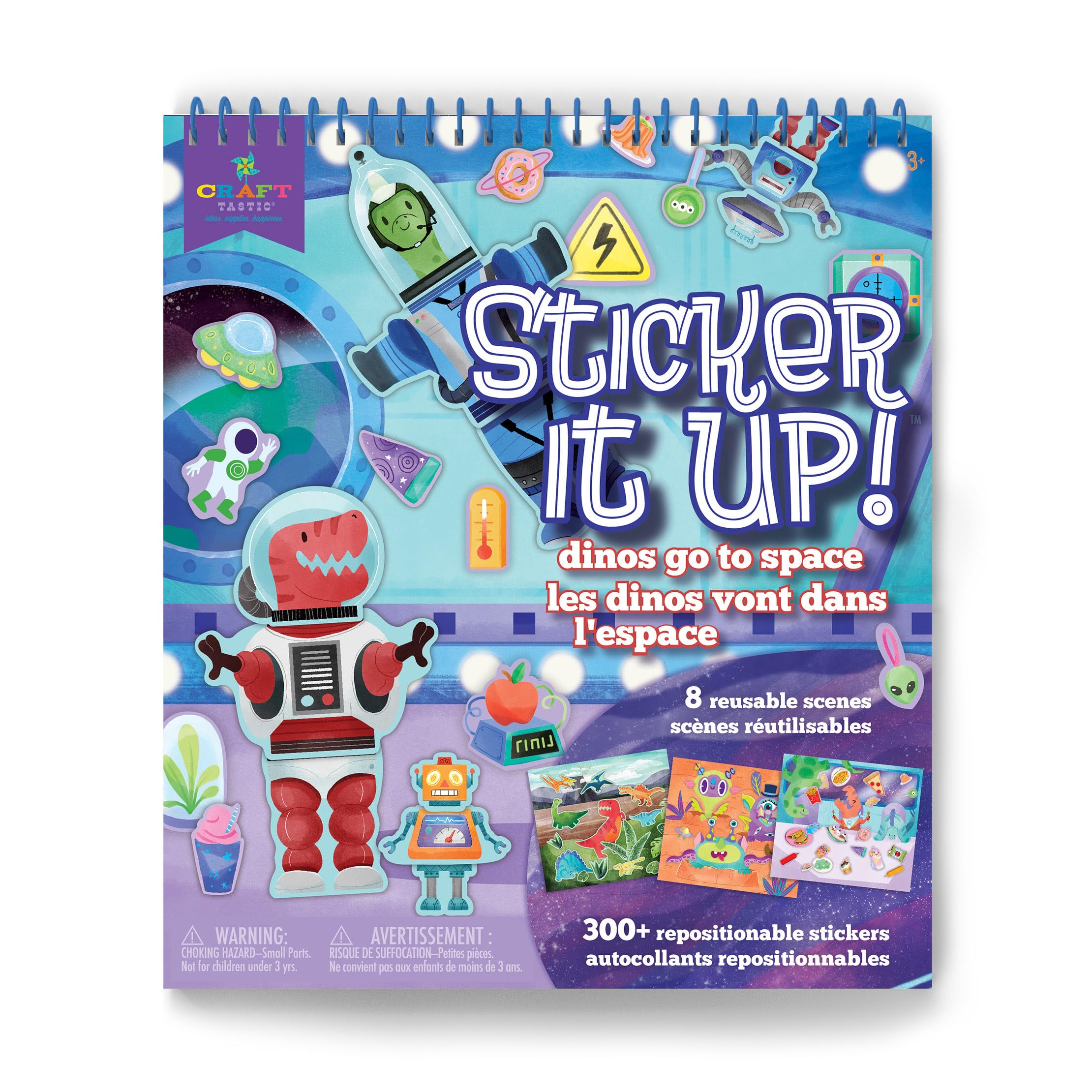 Craft-tastic Sticker It Up! Dinos Go to Space rocket scene for mess-free travel play.