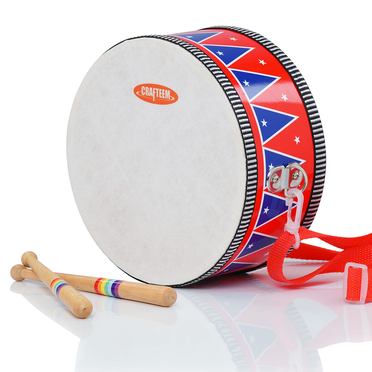 CRAFTEEM Kids drum set wooden base designed for safe toddler play.