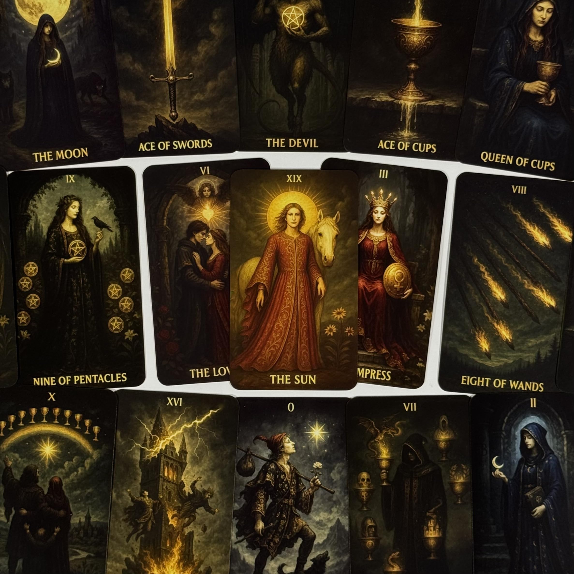 Crafterian Mist of Shadows card spread shows dramatic gothic imagery for introspection