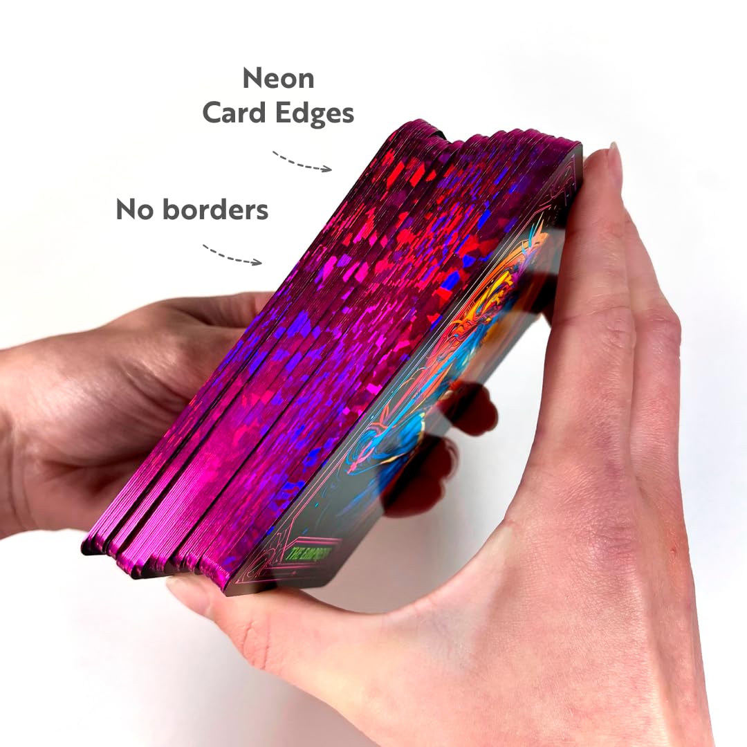 CRAFTERIAN Neon Tarot foil-edges close-up showing premium finish and tactile feel