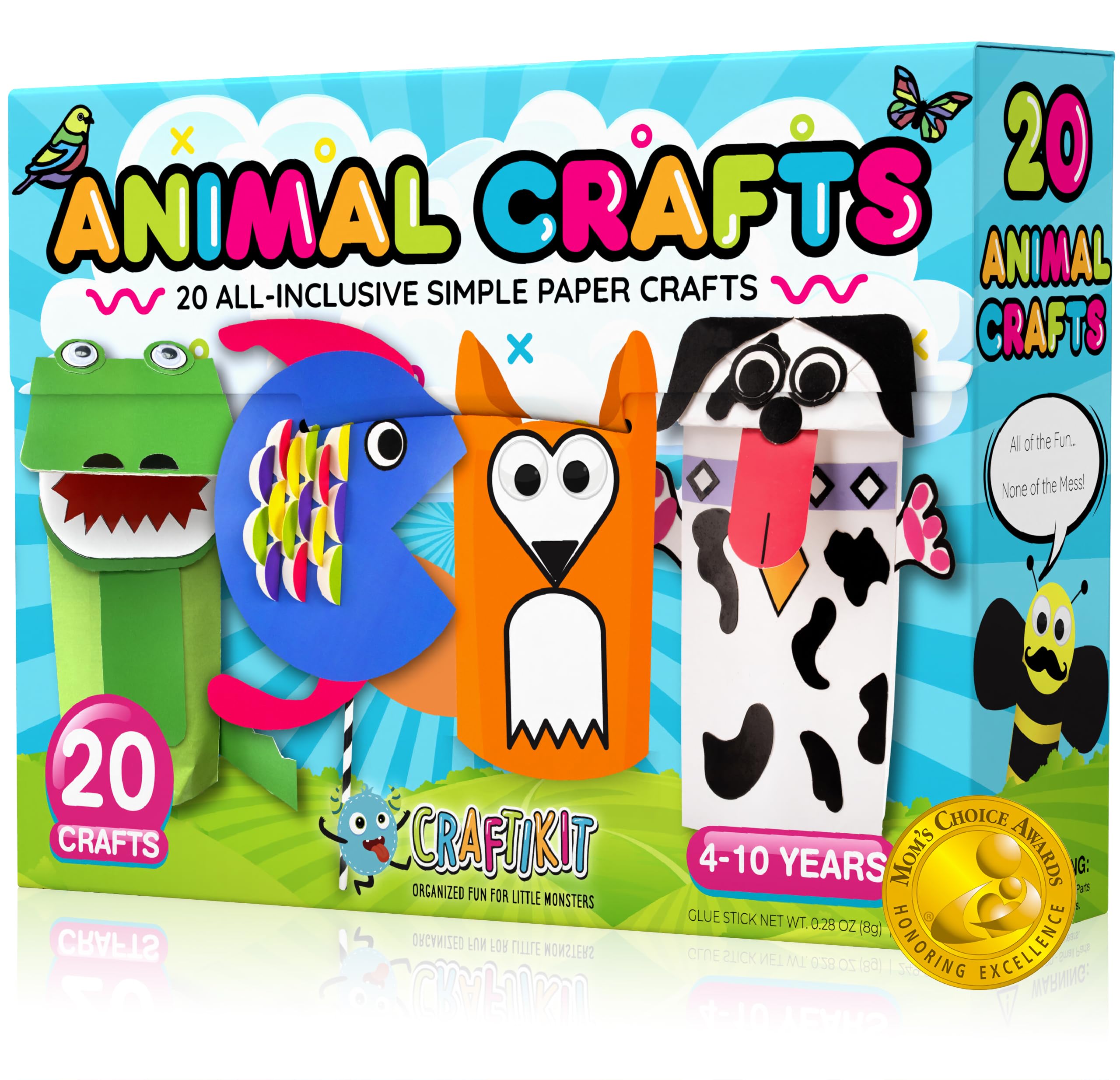 Craftikit 20-animal-crafts box organized for mess-free creativity