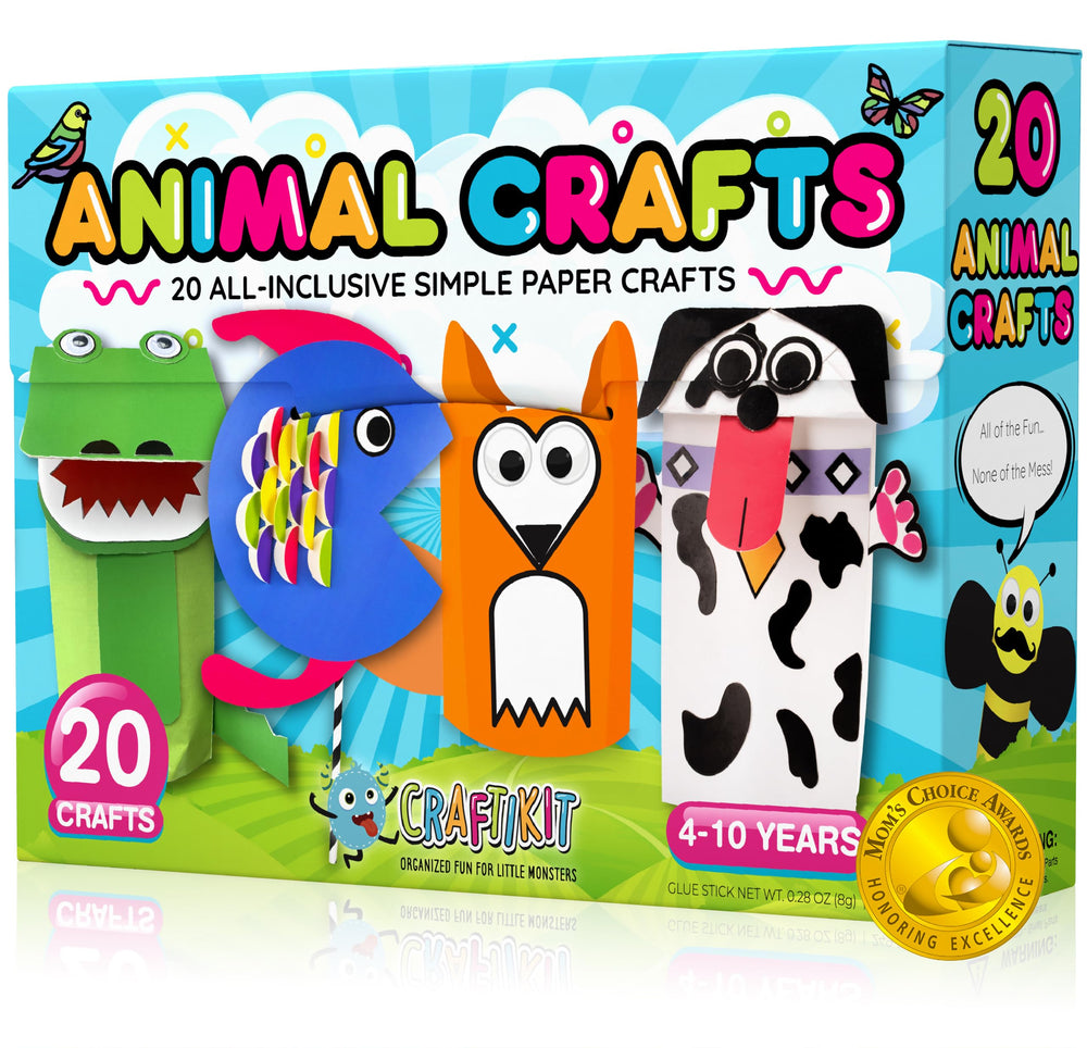 Craftikit 20-animal-crafts box organized for mess-free creativity
