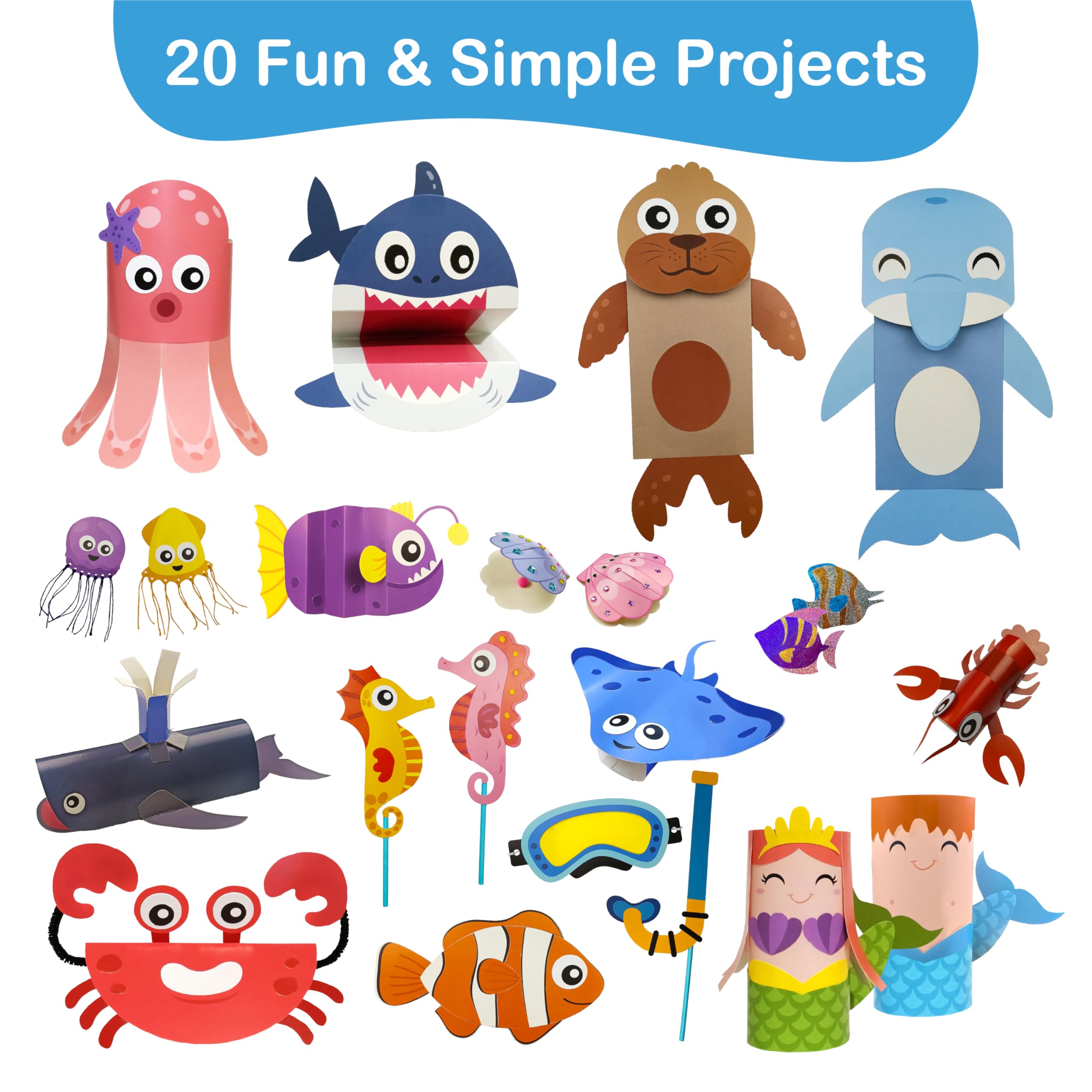 Craftikit 20 Under The Sea kids arts supplies simplify at-home crafts.