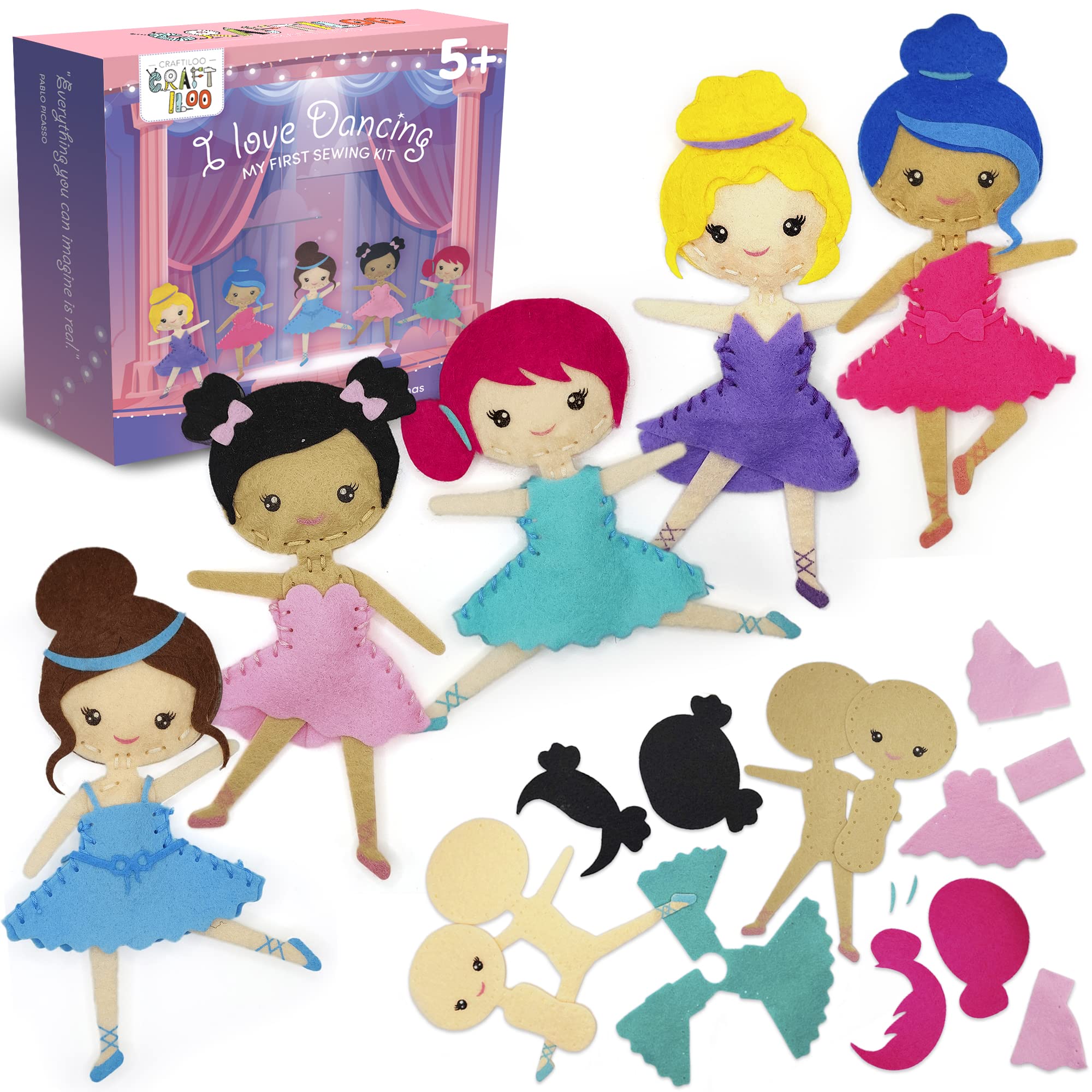 CRAFTILOO Ballerina Dancers Kit box with ready-to-use projects for kids' crafting fun.