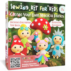 Craftiloo Fairy Sewing Kit, unpacked with five felt fairies for creative play.