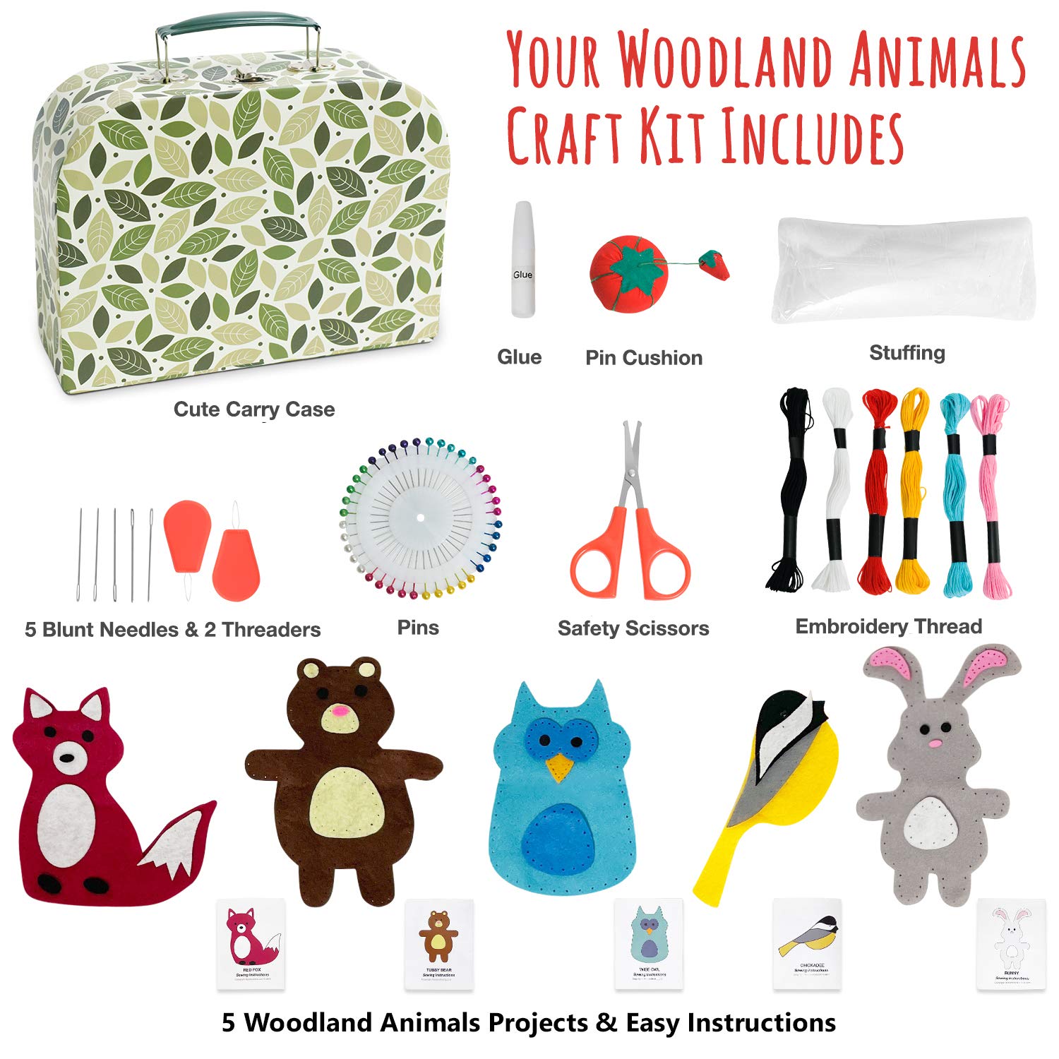 Young creators proudly display finished CraftLab woodland animal crafts.