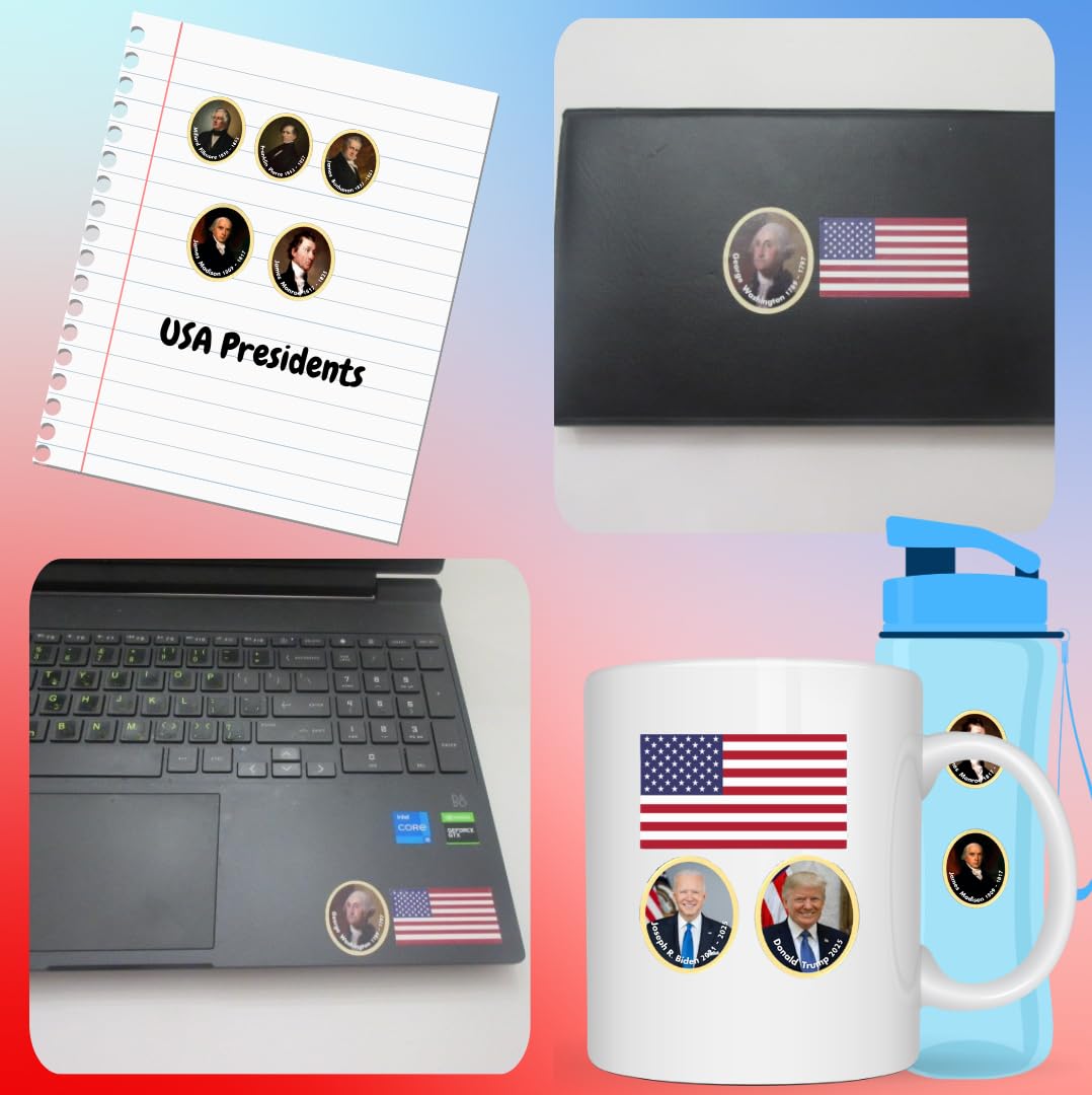 CraftomizeUSA notebook and water bottle decoration with presidential stickers.