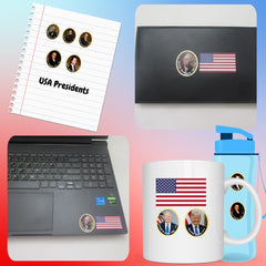CraftomizeUSA notebook and water bottle decoration with presidential stickers.