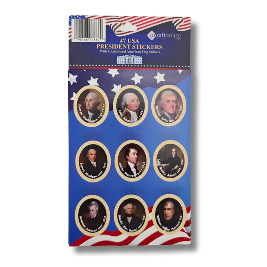 CraftomizeUSA presidents portraits stickers showing all 47 leaders for classroom displays.