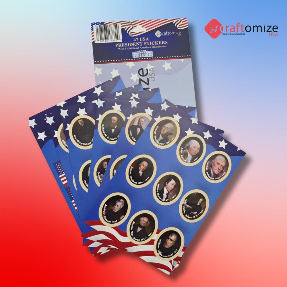 CraftomizeUSA US flag stickers for patriotic displays and classroom accents.