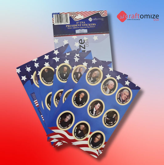 CraftomizeUSA US flag stickers for patriotic displays and classroom accents.